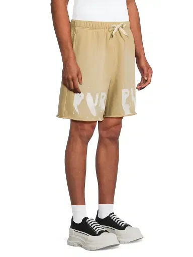 Purple Brand Men's Logo Cotton Fleece Shorts - Tan | Thumbnail 4