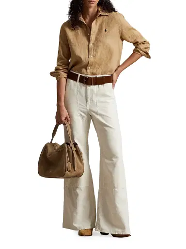 Polo Ralph Lauren Women's High-Rise Cotton Flared Pants - Cream | Thumbnail 2