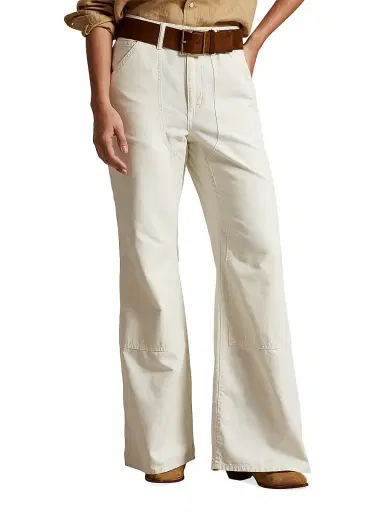 Polo Ralph Lauren Women's High-Rise Cotton Flared Pants - Cream | Thumbnail 3