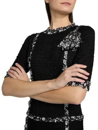 Teri Jon by Rickie Freeman Women's Floral-Trim Corsage Cocktail Dress - Black White | Thumbnail 6