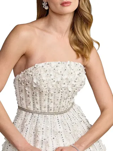 Mac Duggal Women's Embellished Lace Strapless Midi Cocktail Dress - Ivory - Size 12 | Thumbnail 3 Mac Duggal Women's Embellished Lace Strapless Midi Cocktail Dress - Ivory - Size 12 | Thumbnail 3