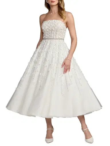 Mac Duggal Women's Embellished Lace Strapless Midi Cocktail Dress - Ivory - Size 12 | Thumbnail 1 Mac Duggal Women's Embellished Lace Strapless Midi Cocktail Dress - Ivory - Size 12 | Thumbnail 1