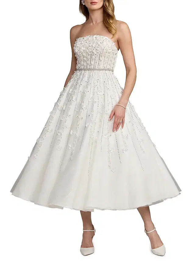 Women's Embellished Lace Strapless Midi Cocktail Dress -
