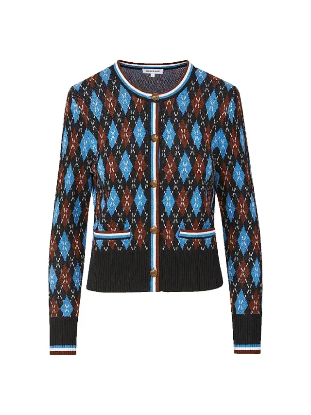Veronica Beard Women's Sylvane Argyle Wool-Cotton Cardigan - Black Multi