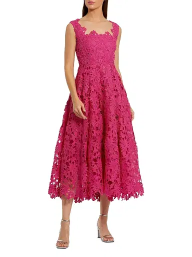 Mac Duggal Women's Lace A-Line Midi-Dress - Hot Pink - Size 8 | Thumbnail 1 Mac Duggal Women's Lace A-Line Midi-Dress - Hot Pink - Size 8 | Thumbnail 1