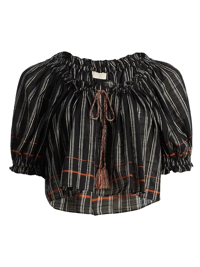 Women's Paros Striped Cotton Crop Top - Noir Stripe