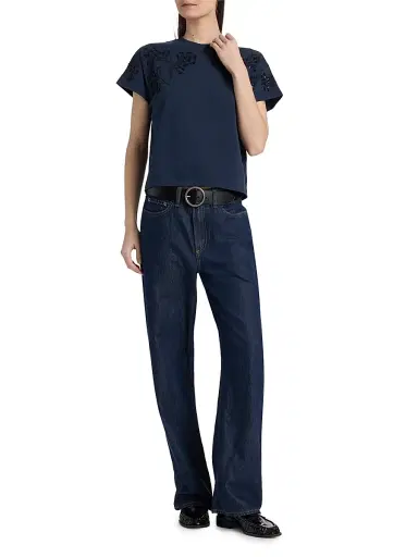 rag & bone Women's Kelly Beaded Floral T-Shirt - Navy Multi | Thumbnail 2