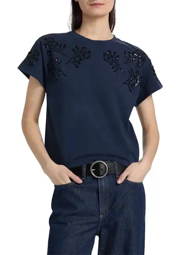 rag & bone Women's Kelly Beaded Floral T-Shirt - Navy Multi | Thumbnail 3