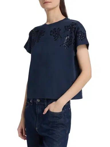 rag & bone Women's Kelly Beaded Floral T-Shirt - Navy Multi | Thumbnail 4