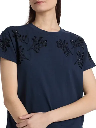 rag & bone Women's Kelly Beaded Floral T-Shirt - Navy Multi | Thumbnail 6