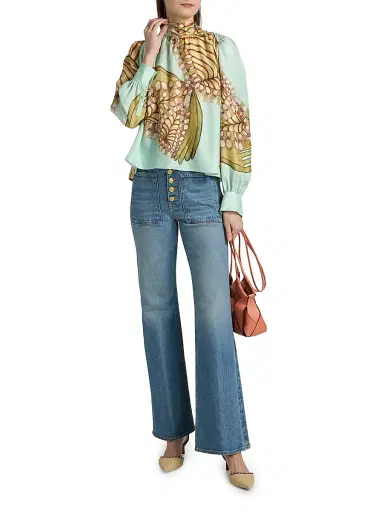 Ulla Johnson Women's Anna Zemankova Ornament Printed Silk Blouse - Water Blossoms | Thumbnail 2 Ulla Johnson Women's Anna Zemankova Ornament Printed Silk Blouse - Water Blossoms | Thumbnail 2