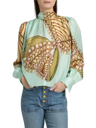 Ulla Johnson Women's Anna Zemankova Ornament Printed Silk Blouse - Water Blossoms | Thumbnail 3 Ulla Johnson Women's Anna Zemankova Ornament Printed Silk Blouse - Water Blossoms | Thumbnail 3