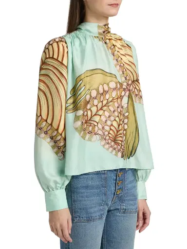 Ulla Johnson Women's Anna Zemankova Ornament Printed Silk Blouse - Water Blossoms | Thumbnail 4 Ulla Johnson Women's Anna Zemankova Ornament Printed Silk Blouse - Water Blossoms | Thumbnail 4