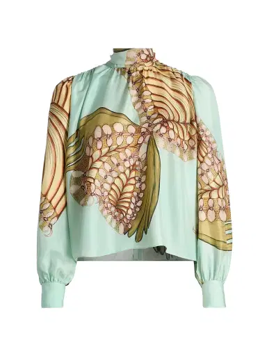 Ulla Johnson Women's Anna Zemankova Ornament Printed Silk Blouse - Water Blossoms | Thumbnail 1 Ulla Johnson Women's Anna Zemankova Ornament Printed Silk Blouse - Water Blossoms | Thumbnail 1