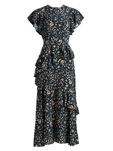 Ulla Johnson Women's Amaia Printed Ruffled Midi-Dress - Midnight Garden | Thumbnail 1