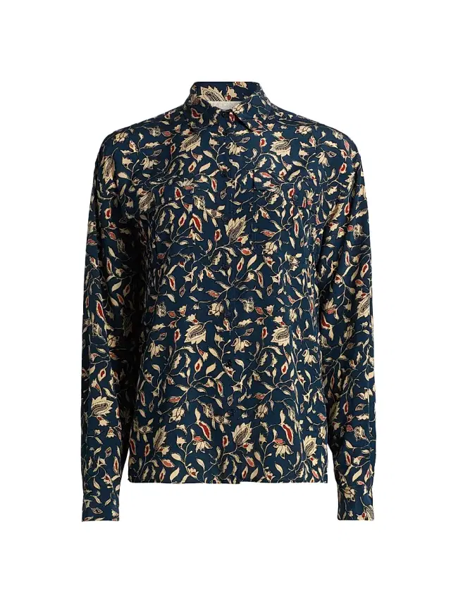 Women's Soren Printed Silk Shirt - Midnight Garden