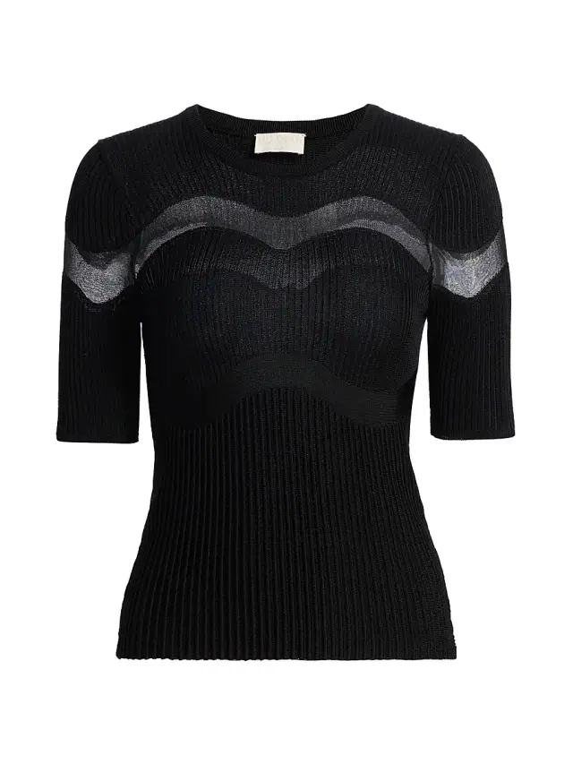 Ulla Johnson Women's Ayla Ribbed Sheer-Panel Top - Noir