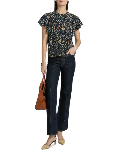 Ulla Johnson Women's Adoni Floral Silk Pintuck Top - Midnight Garden | Thumbnail 2 Ulla Johnson Women's Adoni Floral Silk Pintuck Top - Midnight Garden | Thumbnail 2