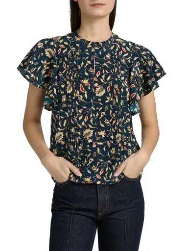 Ulla Johnson Women's Adoni Floral Silk Pintuck Top - Midnight Garden | Thumbnail 3 Ulla Johnson Women's Adoni Floral Silk Pintuck Top - Midnight Garden | Thumbnail 3