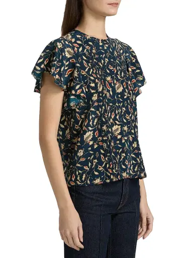 Ulla Johnson Women's Adoni Floral Silk Pintuck Top - Midnight Garden | Thumbnail 4 Ulla Johnson Women's Adoni Floral Silk Pintuck Top - Midnight Garden | Thumbnail 4