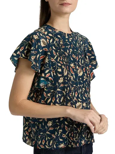 Ulla Johnson Women's Adoni Floral Silk Pintuck Top - Midnight Garden | Thumbnail 6 Ulla Johnson Women's Adoni Floral Silk Pintuck Top - Midnight Garden | Thumbnail 6