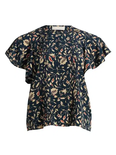 Ulla Johnson Women's Adoni Floral Silk Pintuck Top - Midnight Garden | Thumbnail 1 Ulla Johnson Women's Adoni Floral Silk Pintuck Top - Midnight Garden | Thumbnail 1