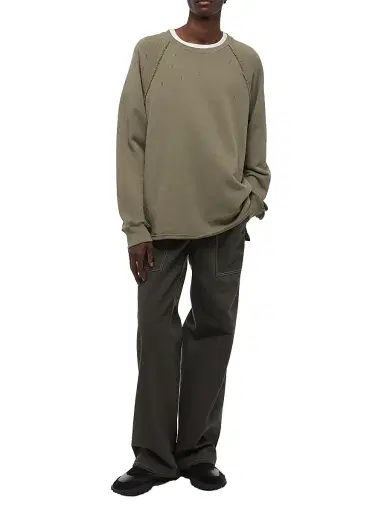 Helmut Lang Men's Destroyed Terry Cotton Crewneck Sweatshirt - Sage Dust | Thumbnail 2 Helmut Lang Men's Destroyed Terry Cotton Crewneck Sweatshirt - Sage Dust | Thumbnail 2