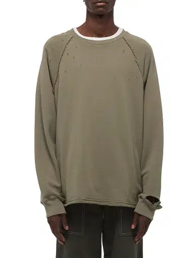Helmut Lang Men's Destroyed Terry Cotton Crewneck Sweatshirt - Sage Dust | Thumbnail 3 Helmut Lang Men's Destroyed Terry Cotton Crewneck Sweatshirt - Sage Dust | Thumbnail 3