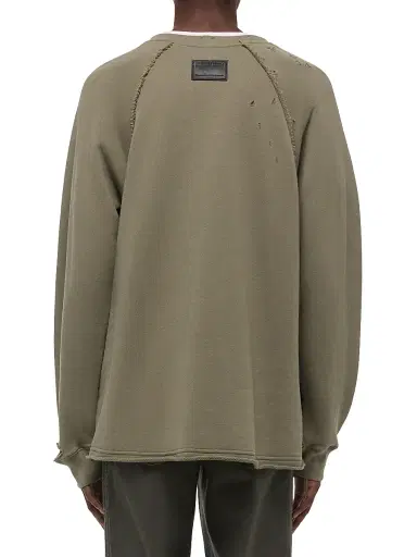 Helmut Lang Men's Destroyed Terry Cotton Crewneck Sweatshirt - Sage Dust | Thumbnail 5 Helmut Lang Men's Destroyed Terry Cotton Crewneck Sweatshirt - Sage Dust | Thumbnail 5