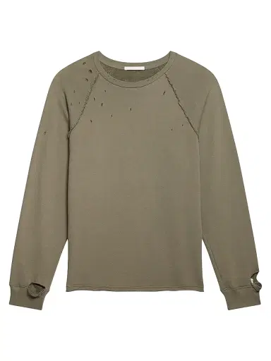 Helmut Lang Men's Destroyed Terry Cotton Crewneck Sweatshirt - Sage Dust | Thumbnail 1 Helmut Lang Men's Destroyed Terry Cotton Crewneck Sweatshirt - Sage Dust | Thumbnail 1