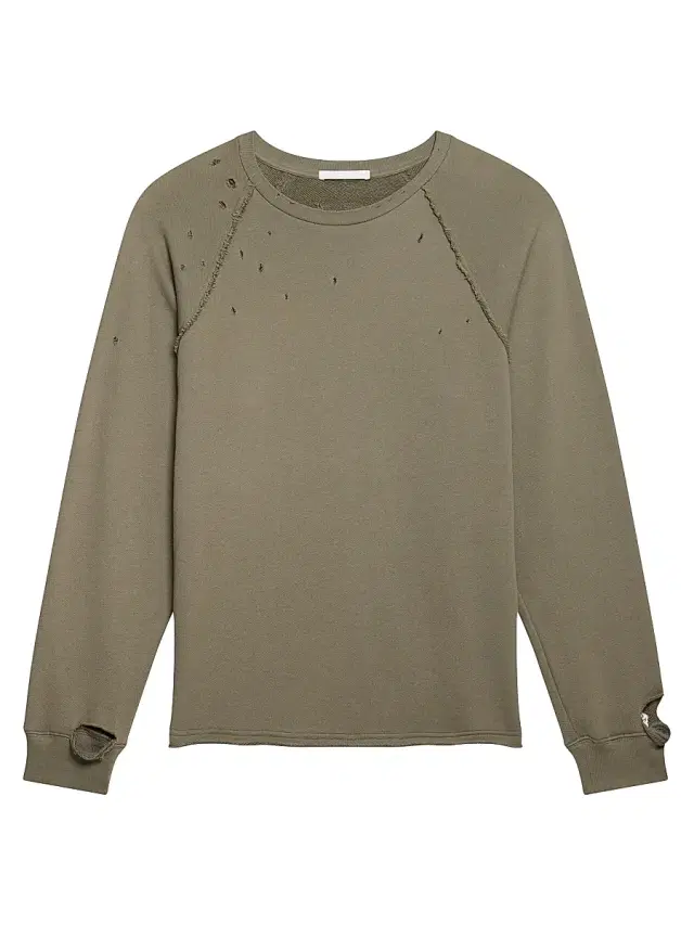 Men's Destroyed Terry Cotton Crewneck Sweatshirt - Sage Dust