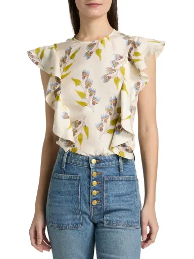 Ulla Johnson Women's Anna Zemankova Botanical Ruffled Silk Top | Thumbnail 3 Ulla Johnson Women's Anna Zemankova Botanical Ruffled Silk Top | Thumbnail 3