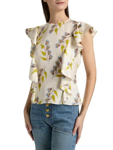 Ulla Johnson Women's Anna Zemankova Botanical Ruffled Silk Top | Thumbnail 4 Ulla Johnson Women's Anna Zemankova Botanical Ruffled Silk Top | Thumbnail 4