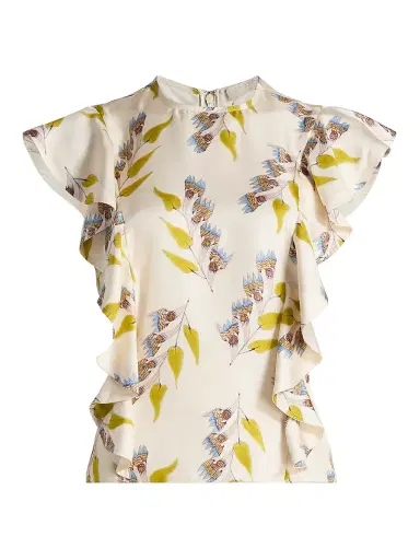 Ulla Johnson Women's Anna Zemankova Botanical Ruffled Silk Top | Thumbnail 1 Ulla Johnson Women's Anna Zemankova Botanical Ruffled Silk Top | Thumbnail 1