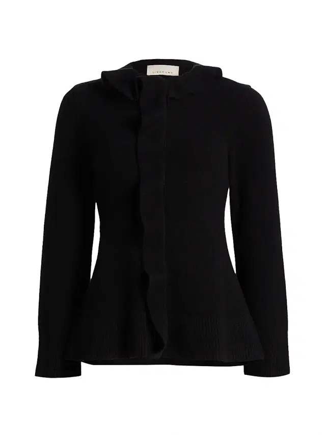 Liberowe Women's Queen Wool Ruffle Cardigan - Black