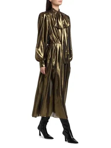 Ronny Kobo Women's Anora Pleated Metallic Midi-Dress - Gold | Thumbnail 2