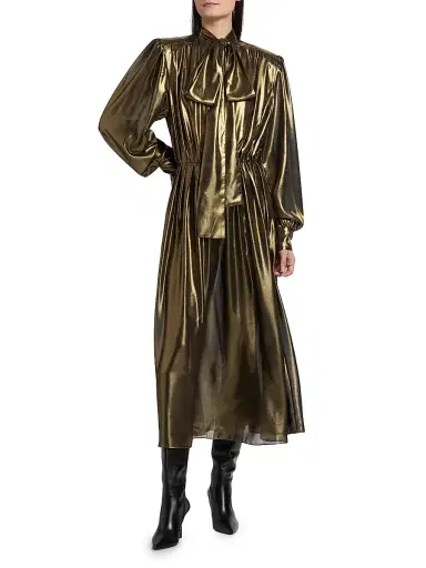 Ronny Kobo Women's Anora Pleated Metallic Midi-Dress - Gold | Thumbnail 3