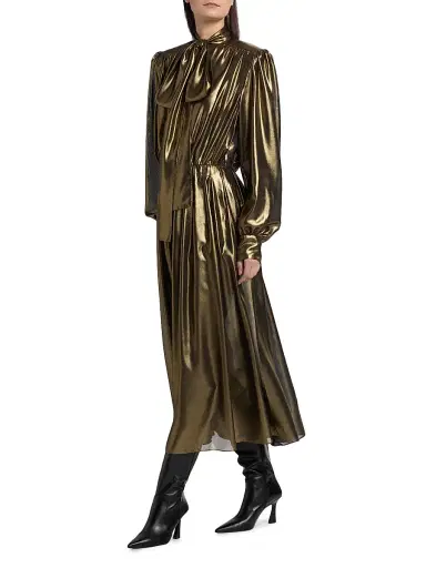 Ronny Kobo Women's Anora Pleated Metallic Midi-Dress - Gold | Thumbnail 4