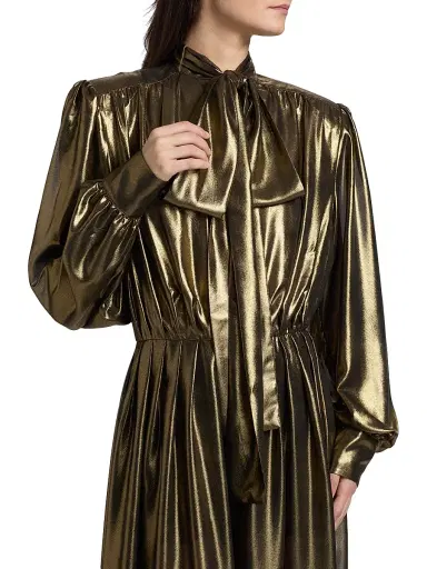 Ronny Kobo Women's Anora Pleated Metallic Midi-Dress - Gold | Thumbnail 6