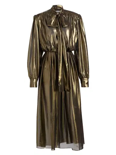 Ronny Kobo Women's Anora Pleated Metallic Midi-Dress - Gold | Thumbnail 1