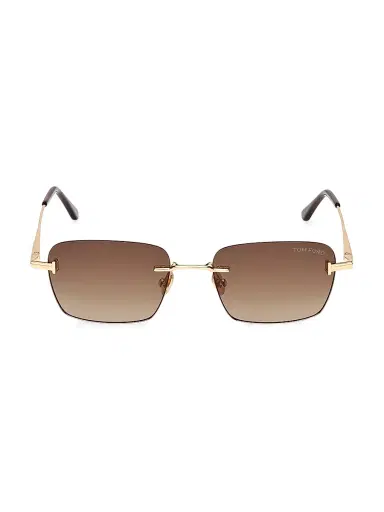 Tom Ford Men's Jake-02 54MM Rimless Rectangular Sunglasses - Yellow Gold Brown | Thumbnail 2
