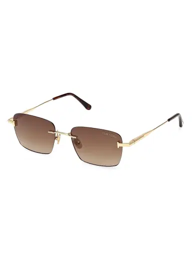 Tom Ford Men's Jake-02 54MM Rimless Rectangular Sunglasses - Yellow Gold Brown | Thumbnail 1