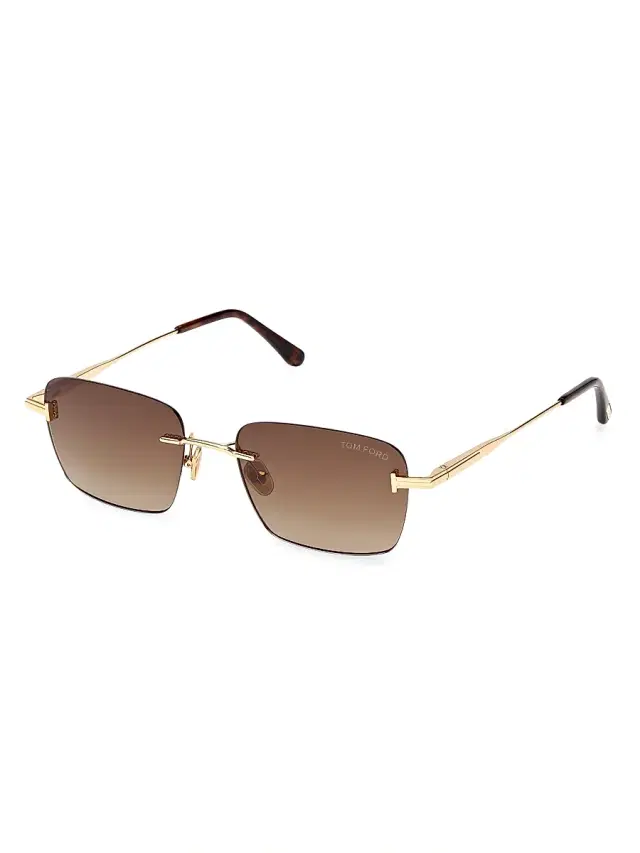 TOM FORD Men's Jake-02 54MM Rimless Rectangular Sunglasses - Yellow Gold Brown
