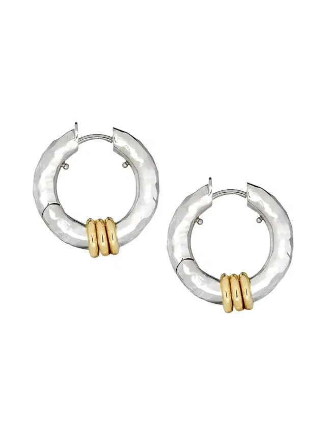 Women's Vulcan Sterling Silver & 18K Yellow Gold Hoop Earrings - Silver
