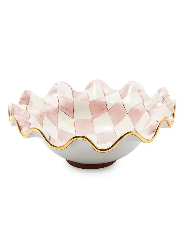 Medium Rosy Check Ceramic Fluted Serving Bowl