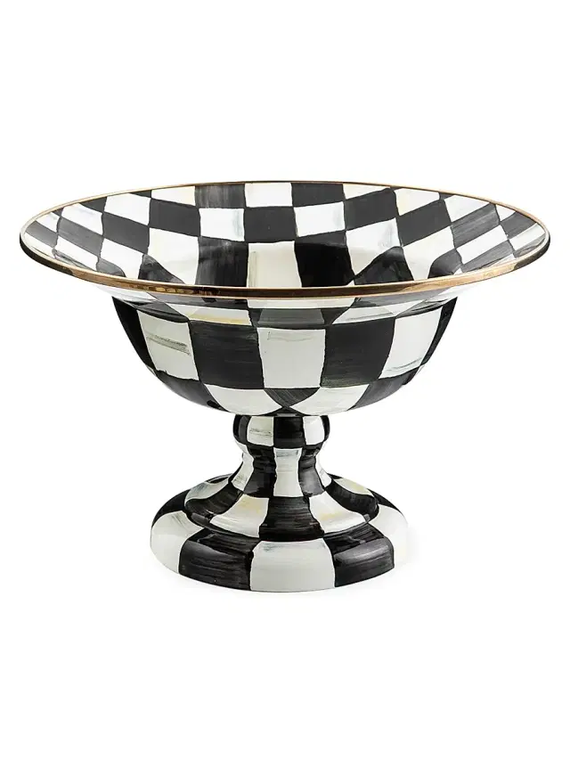 MacKenzie-Childs Large Courtly Check Compote Bowl