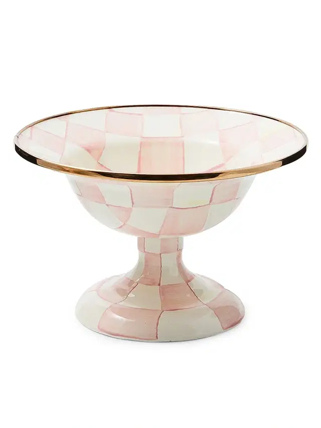 MacKenzie-Childs Small Rosy Check Compote Bowl