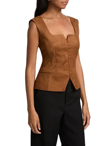 Toccin Women's Ariana Faux-Suede Button-Front Top - Brandy | Thumbnail 4 Toccin Women's Ariana Faux-Suede Button-Front Top - Brandy | Thumbnail 4
