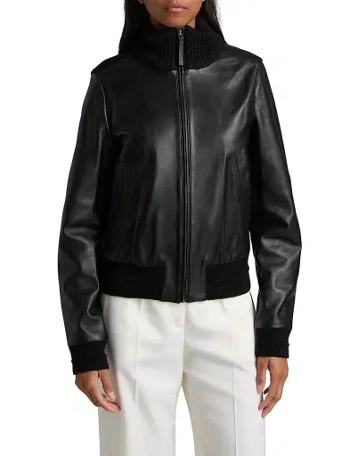 Proenza Schouler White Label Women's Elenora Rib-Knit Wool-Trimmed Leather Jacket - Black - Size 14 | Thumbnail 3 Proenza Schouler White Label Women's Elenora Rib-Knit Wool-Trimmed Leather Jacket - Black - Size 14 | Thumbnail 3