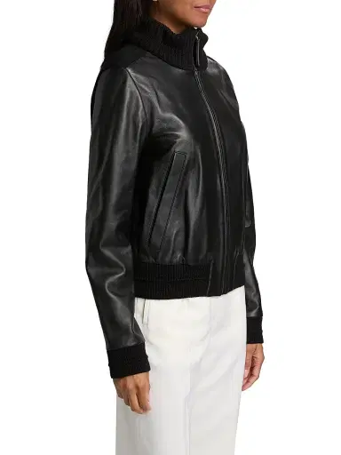 Proenza Schouler White Label Women's Elenora Rib-Knit Wool-Trimmed Leather Jacket - Black - Size 14 | Thumbnail 4 Proenza Schouler White Label Women's Elenora Rib-Knit Wool-Trimmed Leather Jacket - Black - Size 14 | Thumbnail 4